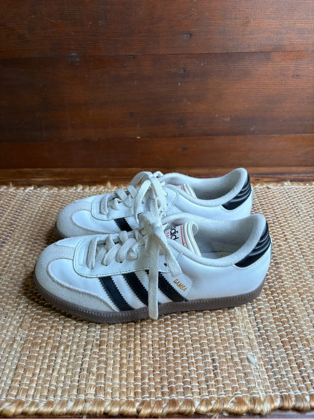 Adidas Samba White Lace Up Sneakers with Black Stripes Size 4.5 Youth